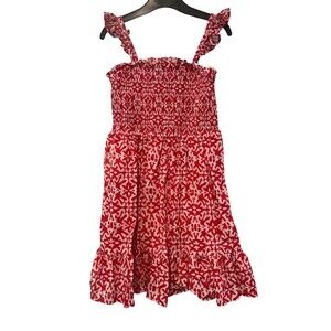 Vineyard Vines Little Girl Smocked Ruffle Tile Dress XS 5-6 Red